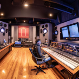 An image featuring a modern recording studio at Tower Hill Studios