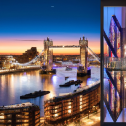 An image showcasing the breathtaking view from a spacious 1-bedroom apartment at US Embassy London Living Riverside